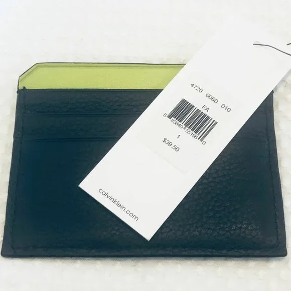 Calvin Klein Mens Black Green Leather Credit Card Holder Small Wallet Set Of 2 - Picture 7 of 10